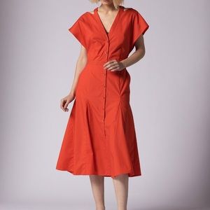 Equipment Red Button-Front Midi Dress